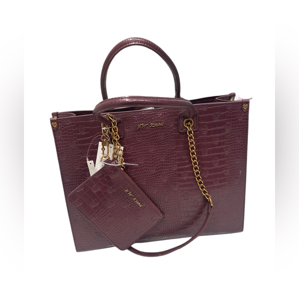 Betsey Johnson Cherry Croc-Skull Embossed Tote Shoulder Bag &Zippered Wallet NWT